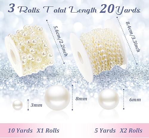 Miniatura 9 de Bonuci Guirnalda de perlas de 66 pies, cadena de cuentas artificiales para árbol de Navidad, guirnalda de perlas de imitación para manualidades