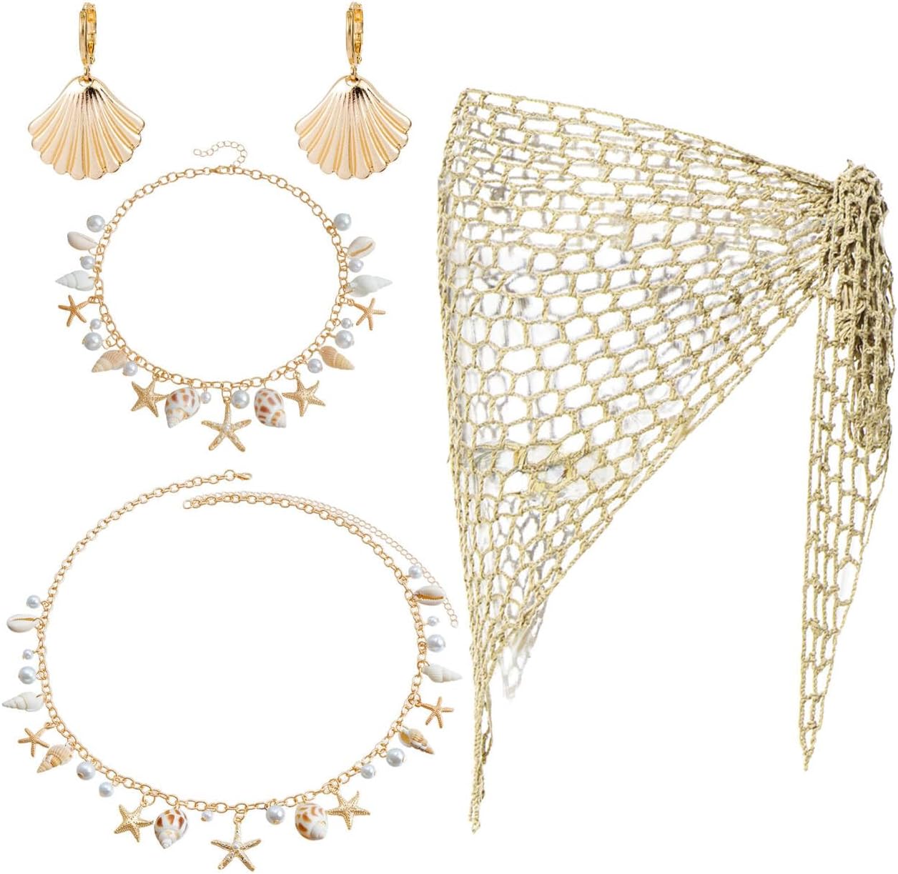 JeVenis Mermaid Costume Beach Accessories Jewelry Starfish Necklace Hair Clip for Women Seashells Starfish Pearl Summer Beach Gifts for Women