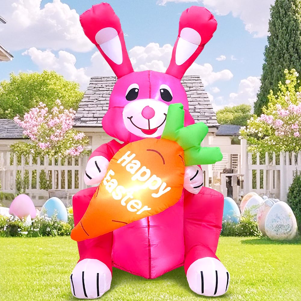 Lapin rose gonflable de 1,2 m pour embellir votre pelouse et amuser les enfants lors des fêtes