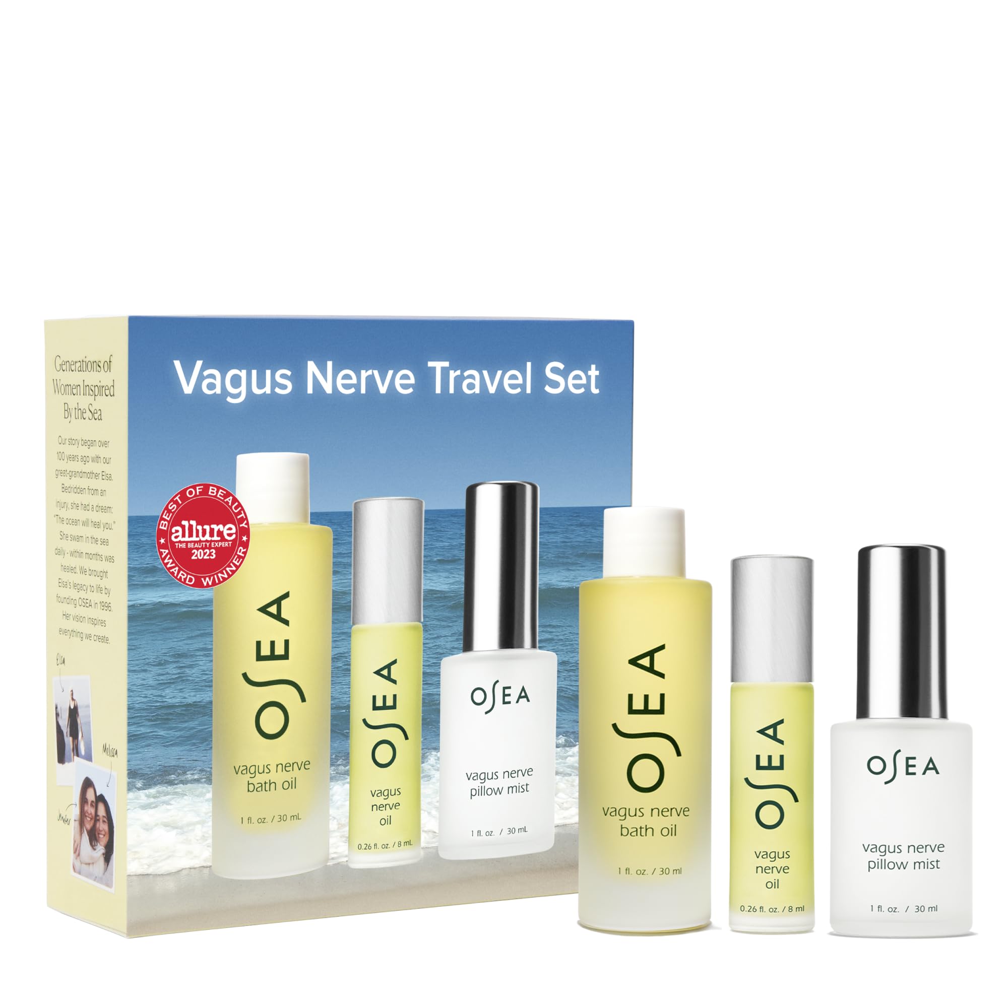 OSEA Vagus Nerve Travel Set – 3-Piece Wellness Spa Gift Set for Men & Women, Essential Oil, Bath Oil & Pillow Mist, Aromatherapy for Stress Relief,