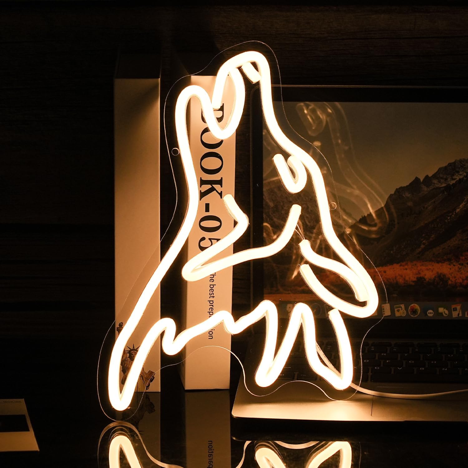 Wolf Neon Sign Warm White Led Cute Wolf Neon Lights for Wall Decor Dimmable Usb Bedroom Sign Lights for Kids Room Home Decor Birthday Party Gifts
