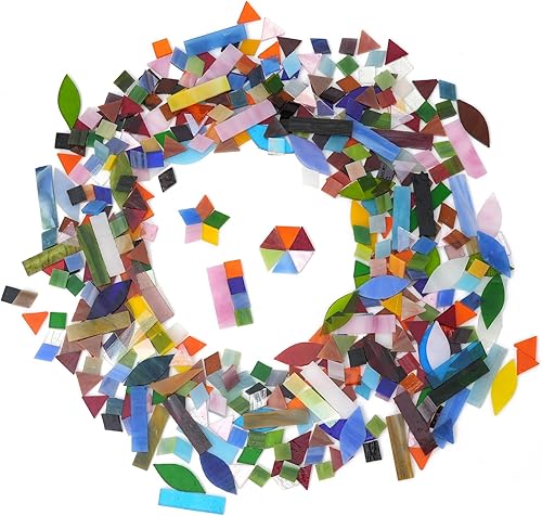 Miniatura 9 de KIPHEPI Azulejos de mosaico de vitrales, 5 formas mixtas, pétalos de diamantes mixtos, triángulo, cuadrado y rectángulo, colores brillantes