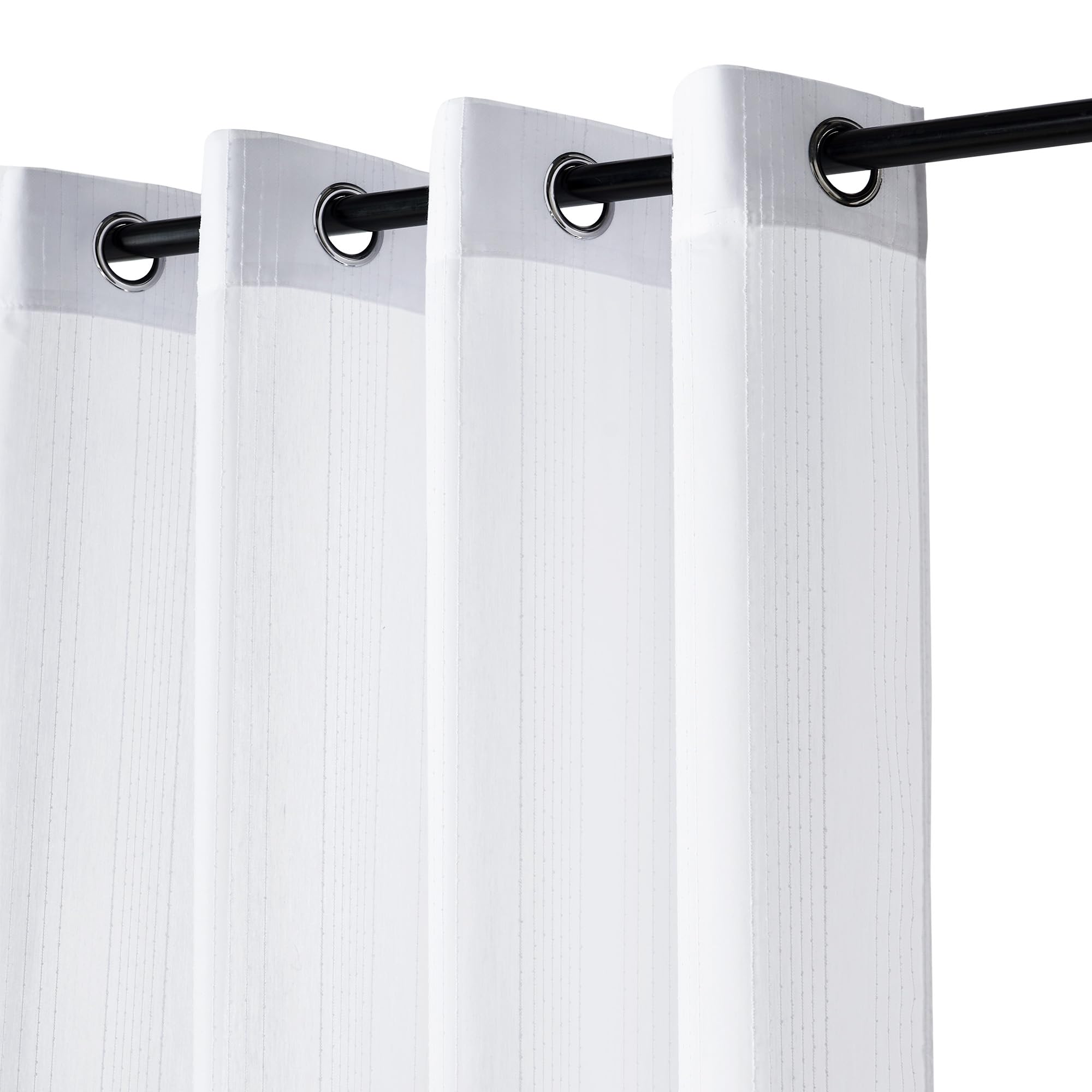 PONY DANCE Rideaux Voilage - Rideaux Semi-Transparent a Oeillets avec Motif Rayés pour Maison Salon Chambre Fenetre Intérieurs Moderne, 2 Panneaux, Blanc, L140xH220cm