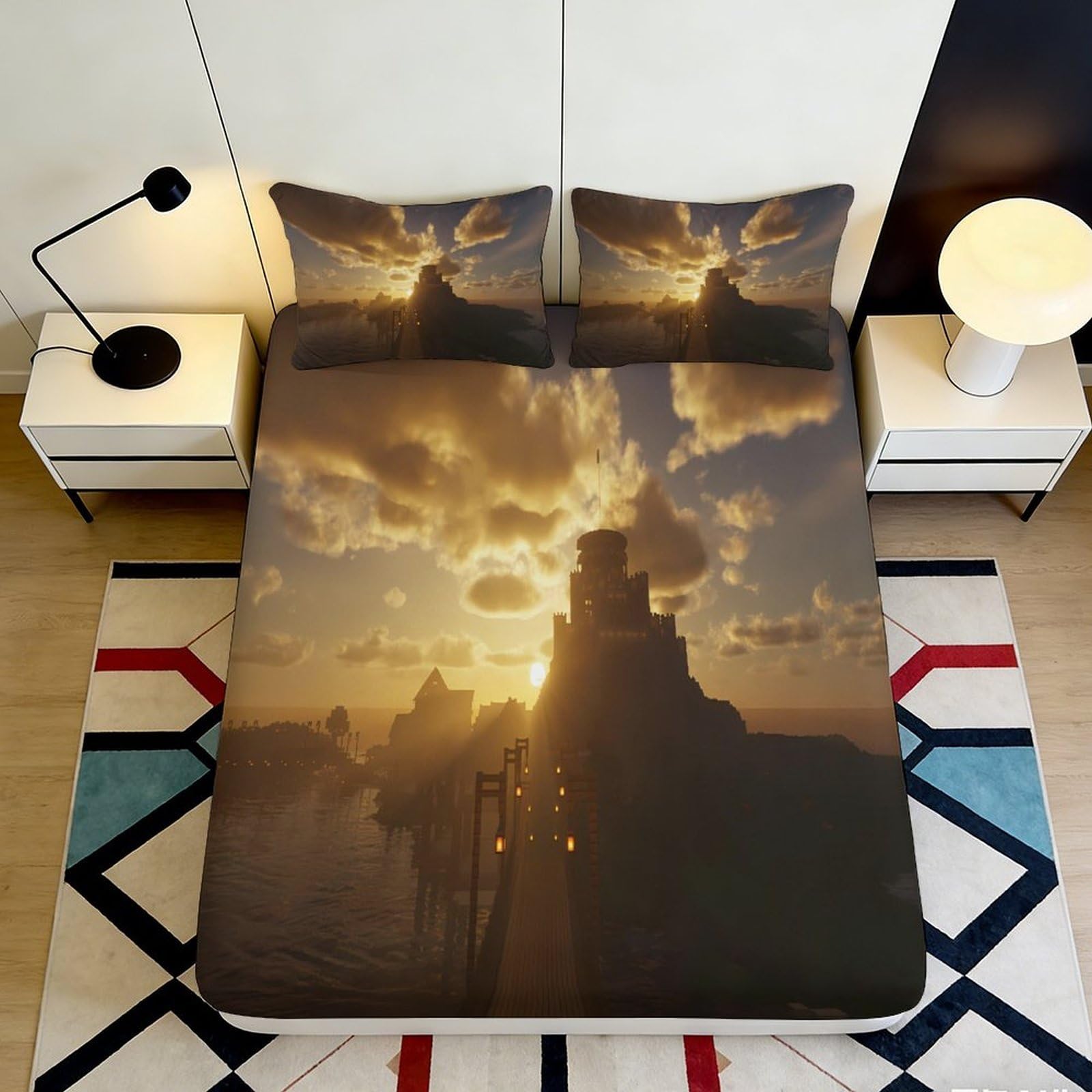 3D Printed Sunset Cloud Fitted Sheet Microfiber Soft Breathable Sunrise Sky Mattress Cover for Bedroom Guest Room Decor 90x200x25cm