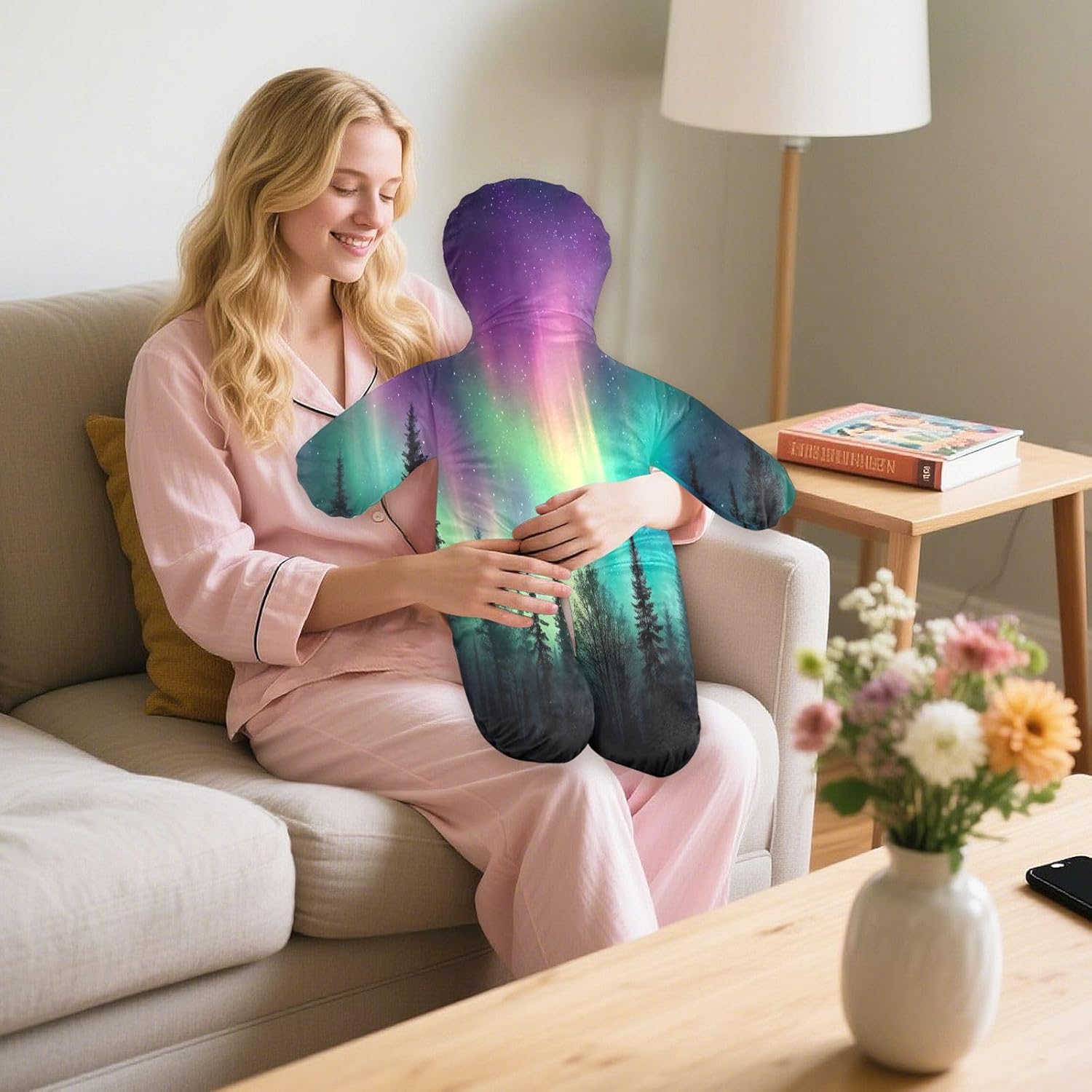 Wild Aurora Boreali Human-Shaped Pillow Soft Body Pillows Washable Velvet Pillows for Anxiety Relief Sleeping Cuddling & Support