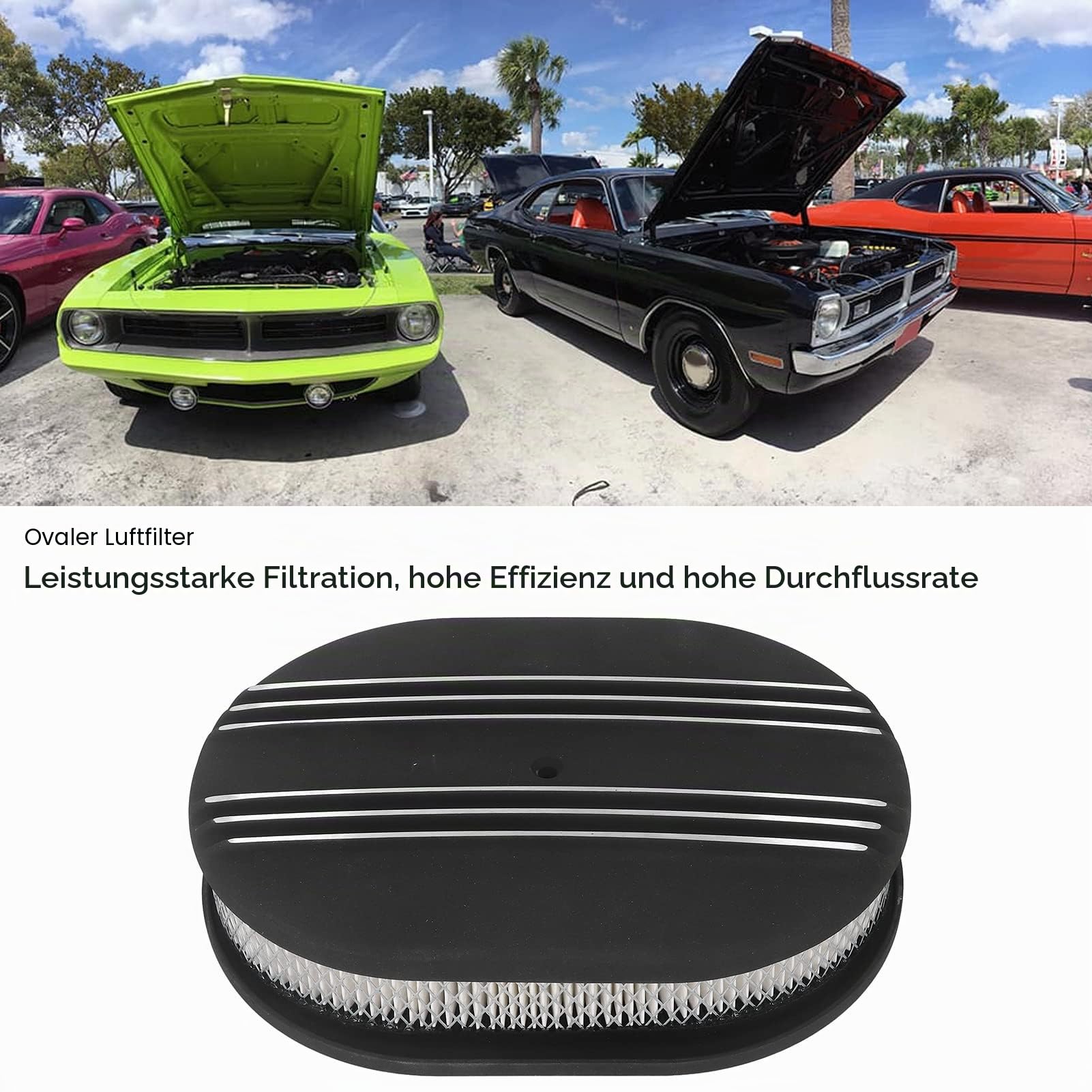 Focket 12 Zoll Oval Luftfilter, Aluminium Luftfilter für 5 1/8 Zoll Vergaser, waschbarer Deckel Luftfilter für für, für Demon, für Rochester