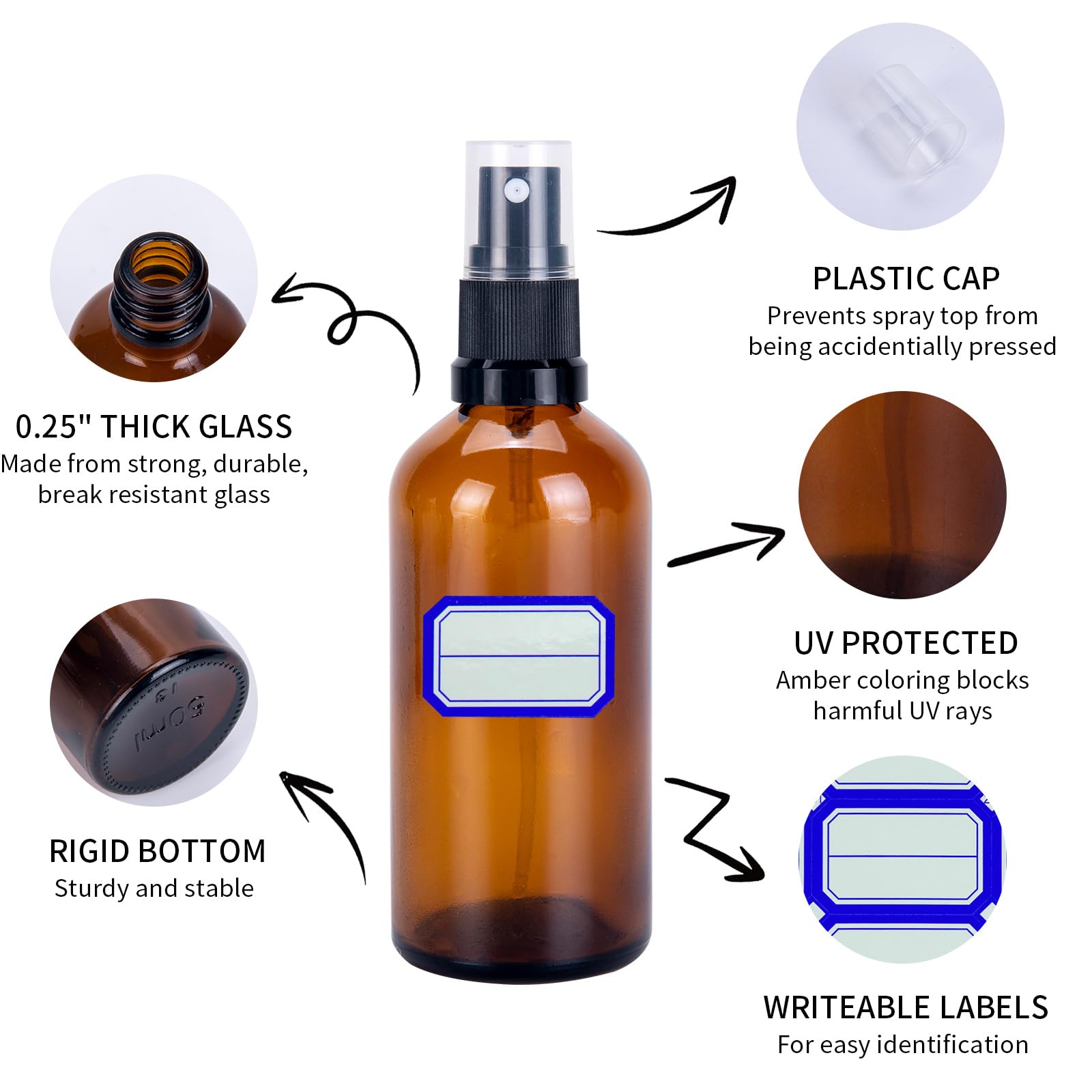 Flaconi spray vetro 50 ml, bottiglie marrone riempibili, nebulizzatore vuoto