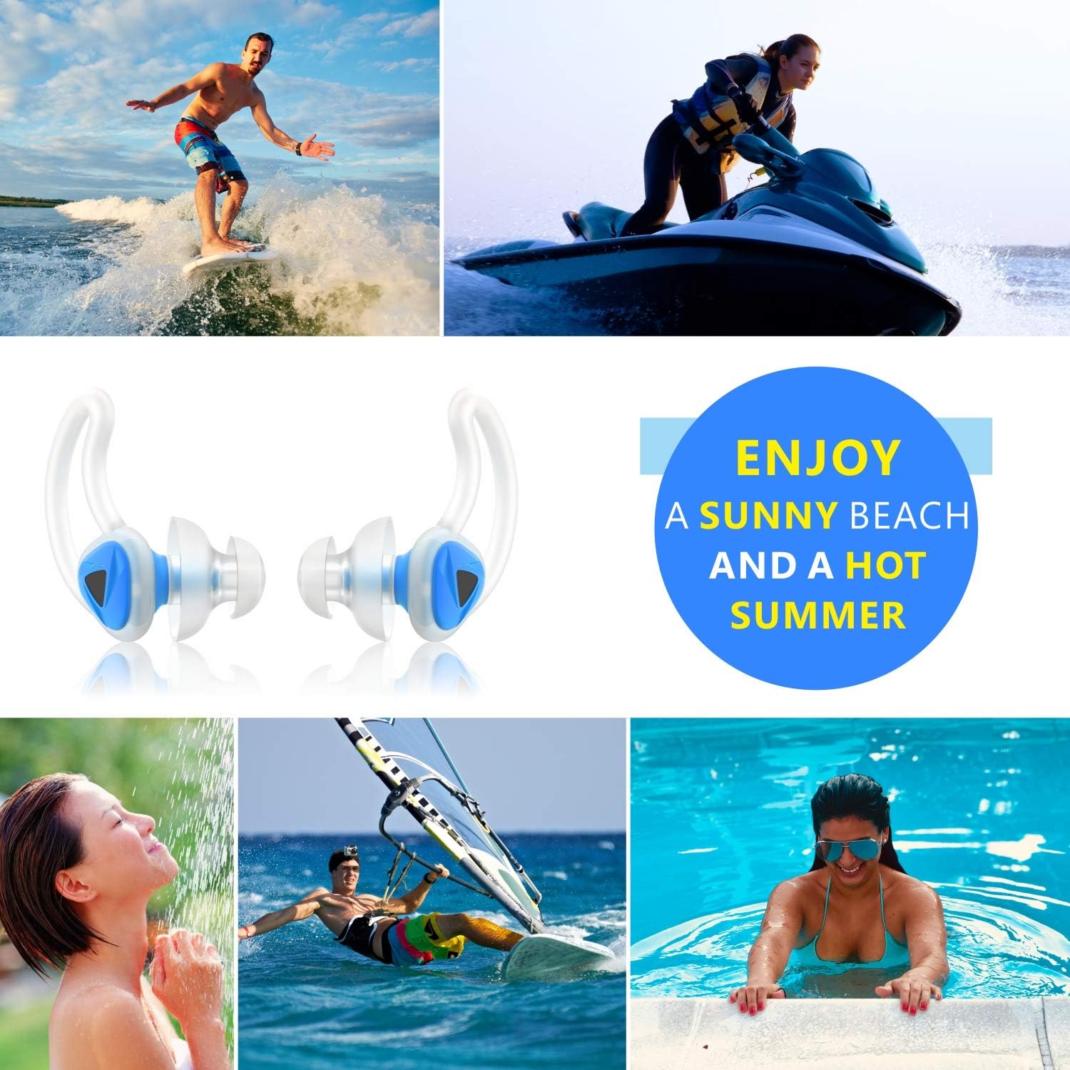 Swimming Ear Plugs, Waterproof Reusable Earplugs Upgraded Custom-fit Water Protection Adult Swimming earplugs, for Swimmers Water Pool Shower Bathing Surfing Snorkeling and Other Water Sports (Blue) : Everything Else