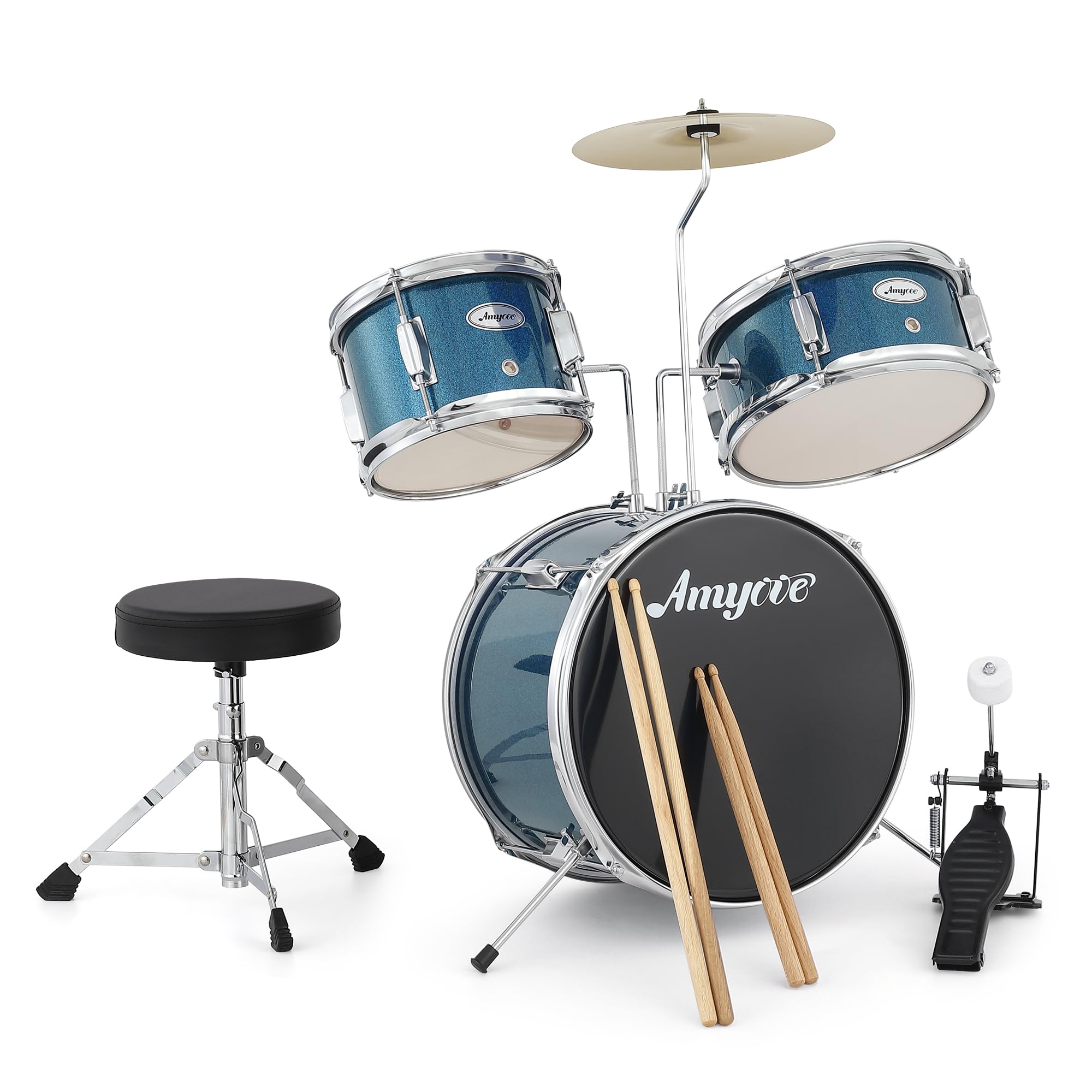 Batería Electrónica Infantil De 3 Piezas Con Platillos, Bombo, Pedal y 2 Toms, Incluye Baquetas y Taburete, Instrumento Musical Ideal Para Niños Principiantes