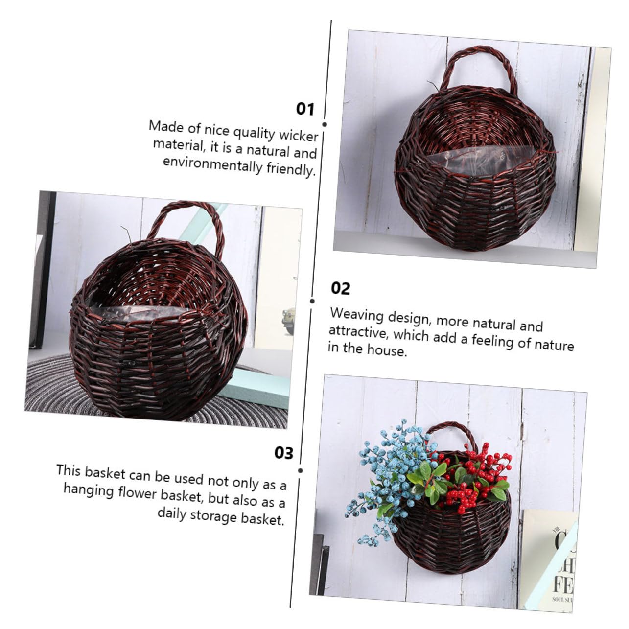 HEMOTON 2 Set Cesto Appeso A Pentola Di Fiore Di Rattan Parete Fioriere Cesto Di Vimini in Rattan Moderno Cesto Di Fiori in Vimini Cesto Succulento Sospeso Coffee 2 Pezzi*2