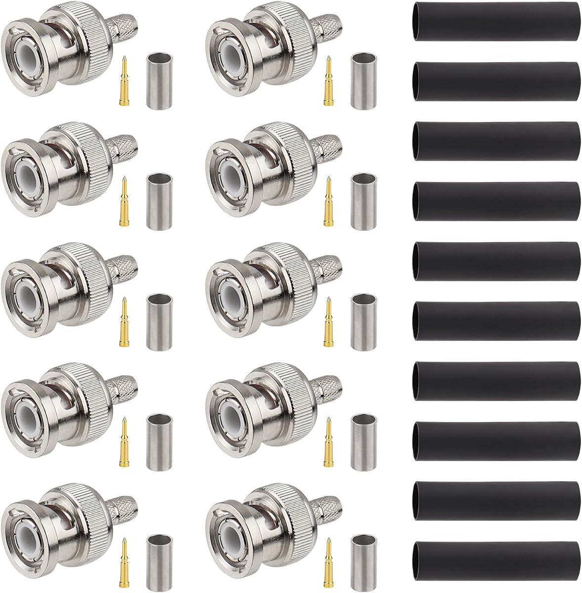 MOOKEERF BNC Male Crimp Connector, BNC Q9 Male Plug Crimp Connector for RG8X LMR240 4D-FB RG8 Mini Coax Cable (Pack of 10)