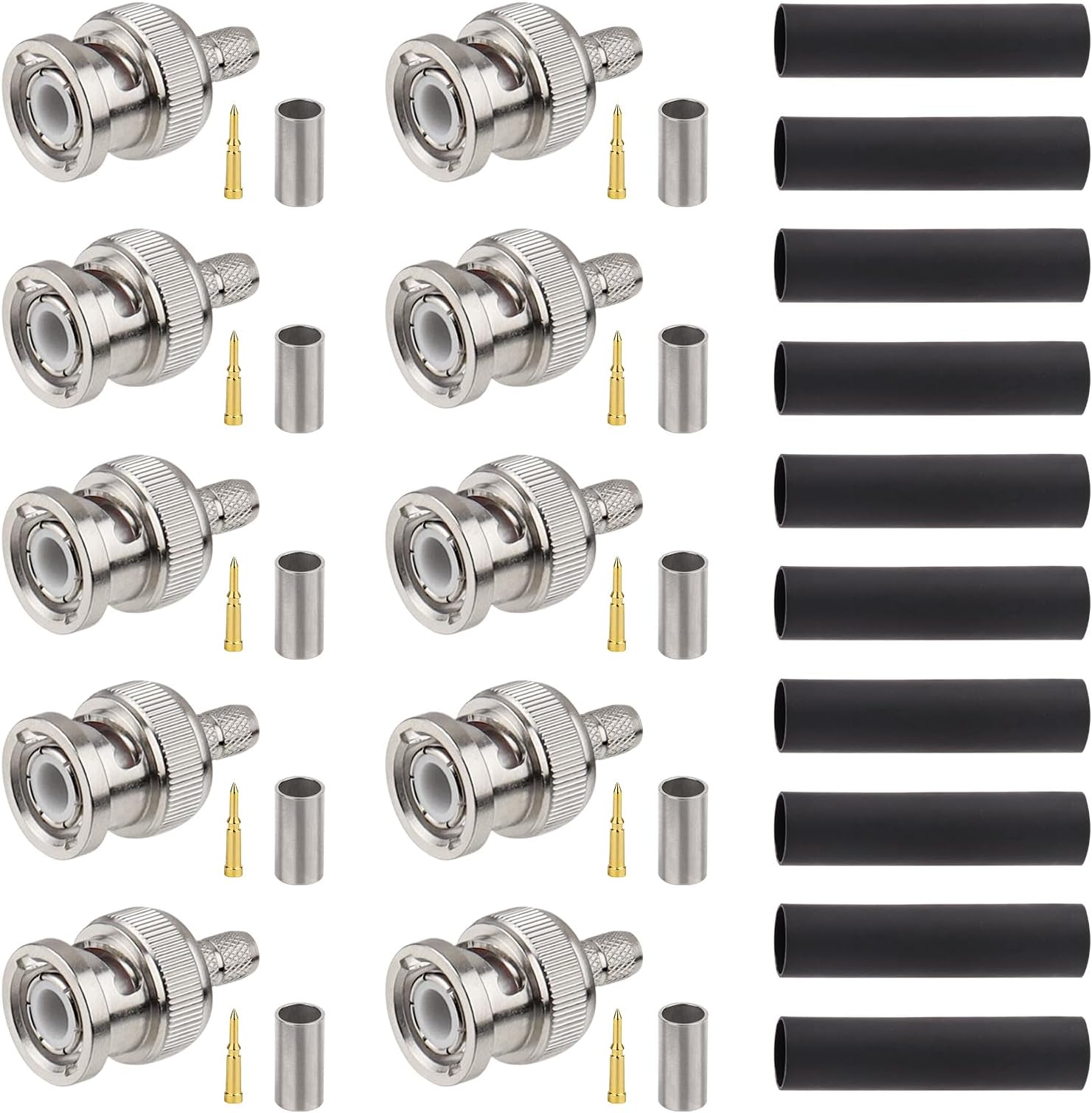 BNC Male Crimp Connector, BNC Q9 Male Plug Crimp Connector for RG8X LMR240 4D-FB RG8 Mini Coax Cable (Pack of 10)