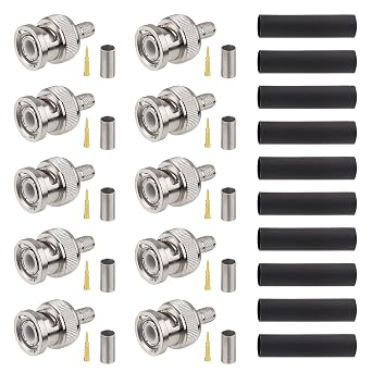 MOOKEERF BNC Male Crimp Connector, BNC Q9 Male Plug Crimp Connector for RG8X LMR240 4D-FB RG8 Mini Coax Cable Pack of 10