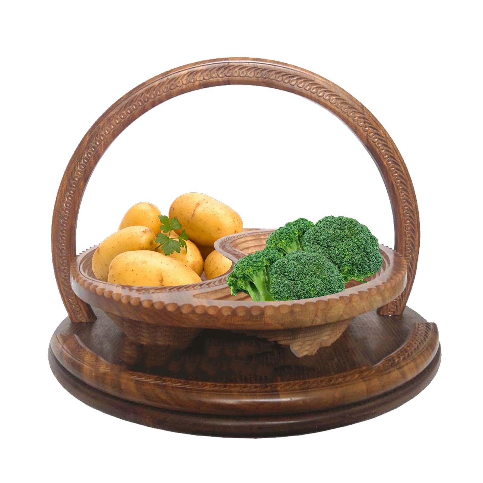 Corbeille à fruits en bois – Plateau de service pliable divisé en 4 compartiments | Paniers pliables pour , noix, bonbons, fruits, noix | compartiments | Paniers pliables pour , noix, bonbons, fruits, noix