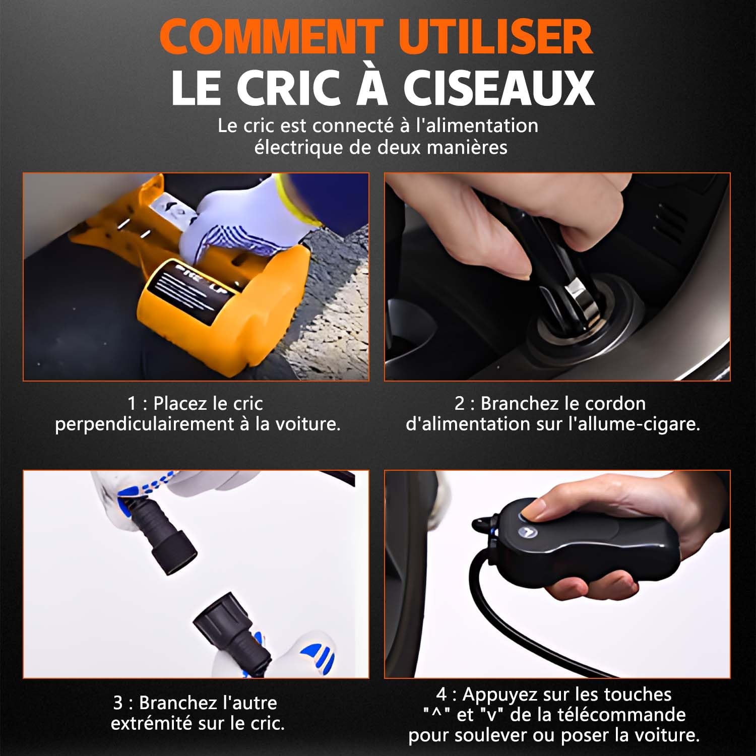 VOBOR Cric Electrique, 3T Cric Voiture à Ciseaux Levée 12V, 120-420 mm Portable Crics de Levage, Kit d'urgence Automobile pour Voitures, Camions, Berlines, Fourgonnettes, SUV