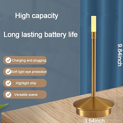 Miniatura 7 de Lámpara de mesa de metal retro, con carga USB, protección ocular táctil, inalámbrica, lámpara de vela inalámbrica, luces ambientales para mesa de