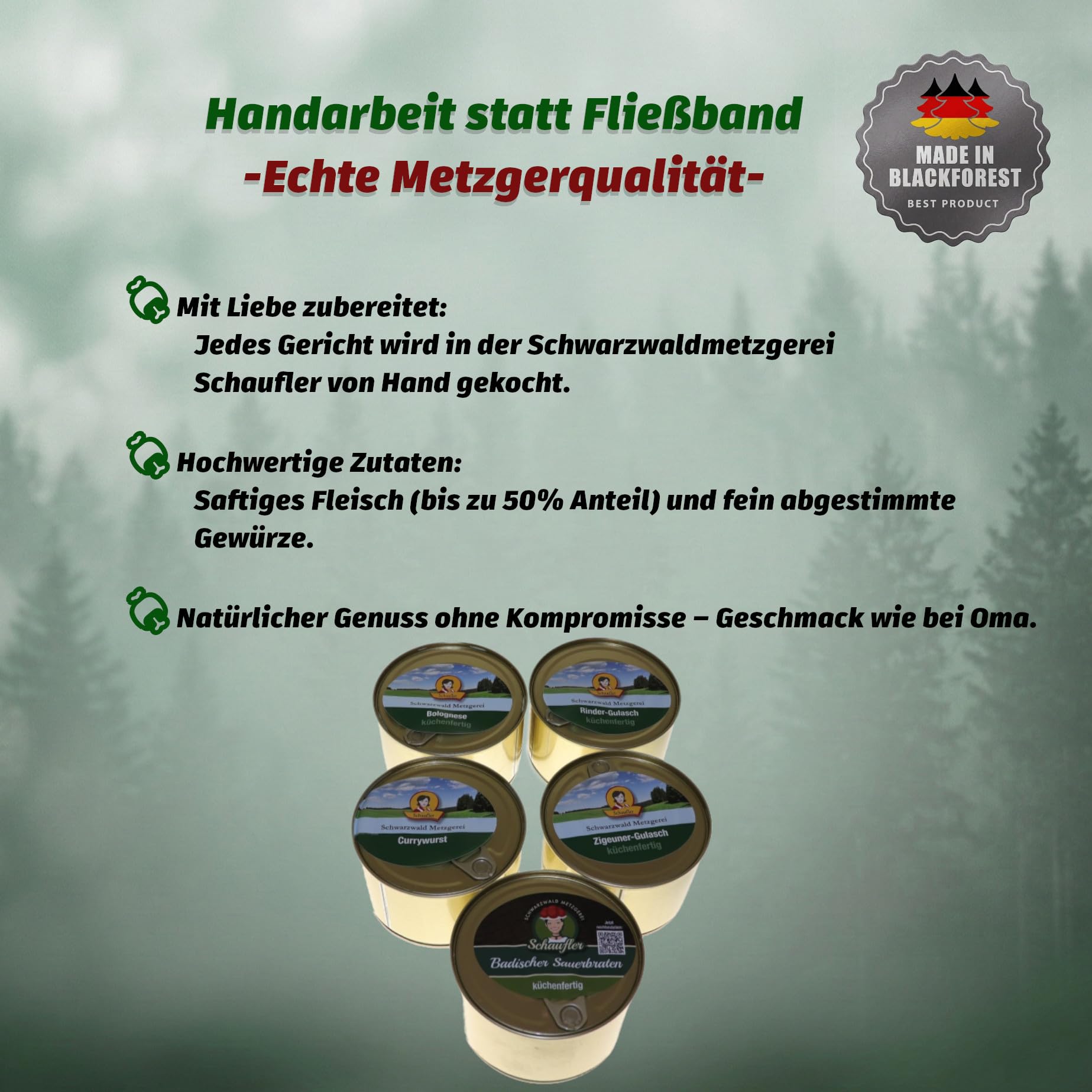 Schwarzwaldmetzgerei - 5er Set Fertiggerichte - küchenfertig, Fertigessen | 5 x 400g Dosen