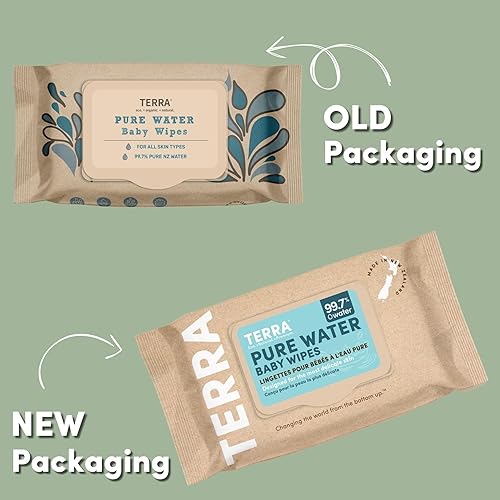 Miniatura 2 de Terra Organics Pure New Zealand Water Bamboo Toallitas para bebé, biodegradables, naturales, 1 paquete de 70 toallitas
