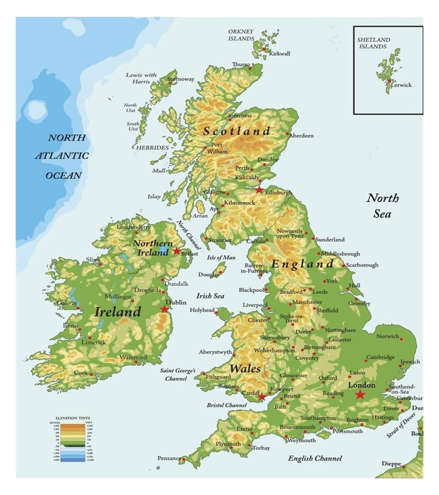 LLBOGRGGN British Isles Vintage Map Poster Ireland Scotland Topographical Wall-Art Atlantic(Unframed,08x12inch(20x30cm))