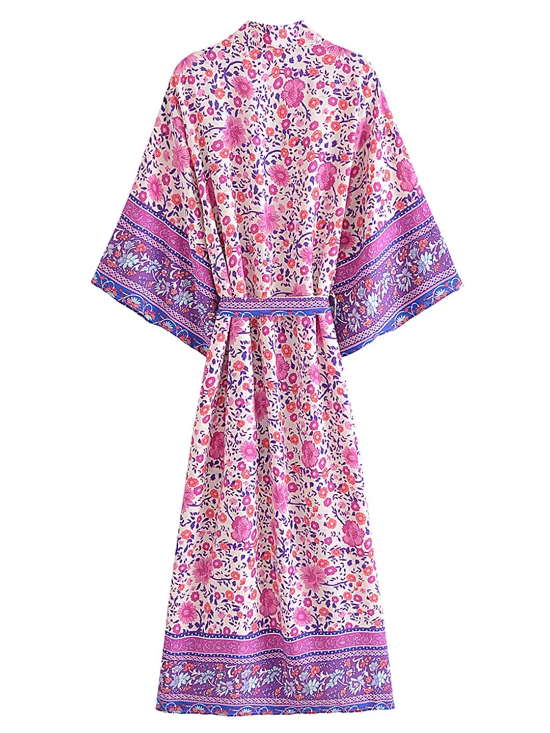Disimlarl Abito da donna con stampa floreale, stile bohémien, kimono, scollo a V, maniche a pipistrello, copricostume per bikini