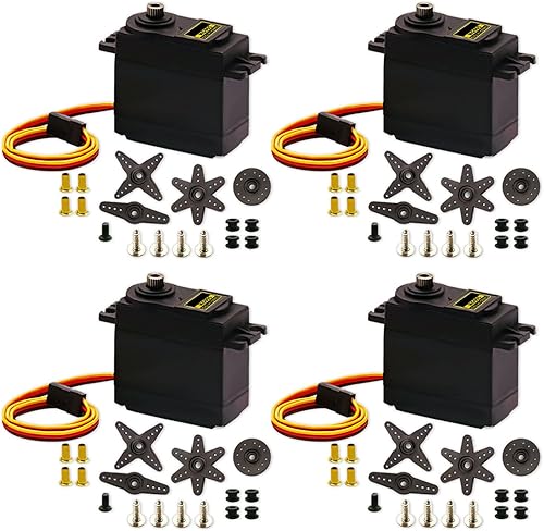 Miniatura 1 de DaFuRui Paquete de 4 unidades MG995 de 1.94oz de engranaje de metal servomotor digital compatible con Arduino Futaba JR RC helicóptero, automóvil,