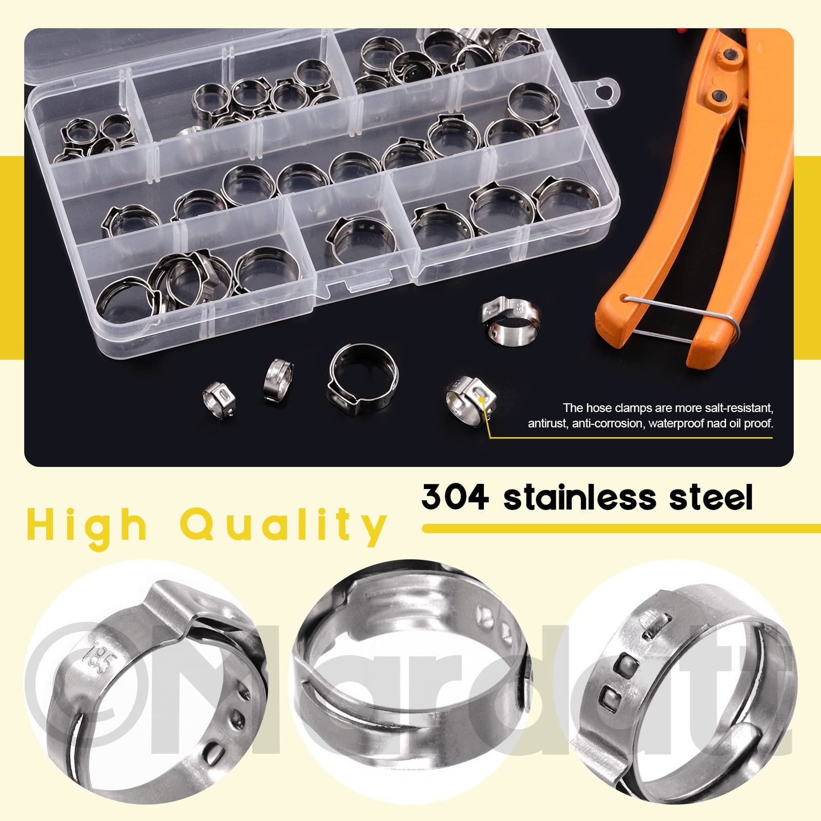 Mardatt 47Pcs Single Ear Stepless Hose Clamps with Ear Clamp Pincer Pliers Crimper Tool & PEX Pipe Cutter - Image 4