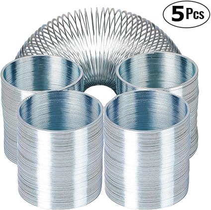 Bedwina Metal Spring Walking Spring Toy - (5 Pack) Bulk Metal Silver Coil Spring Toys for Party Favors Gifts, Stress Relief, Small Party Favor, ...