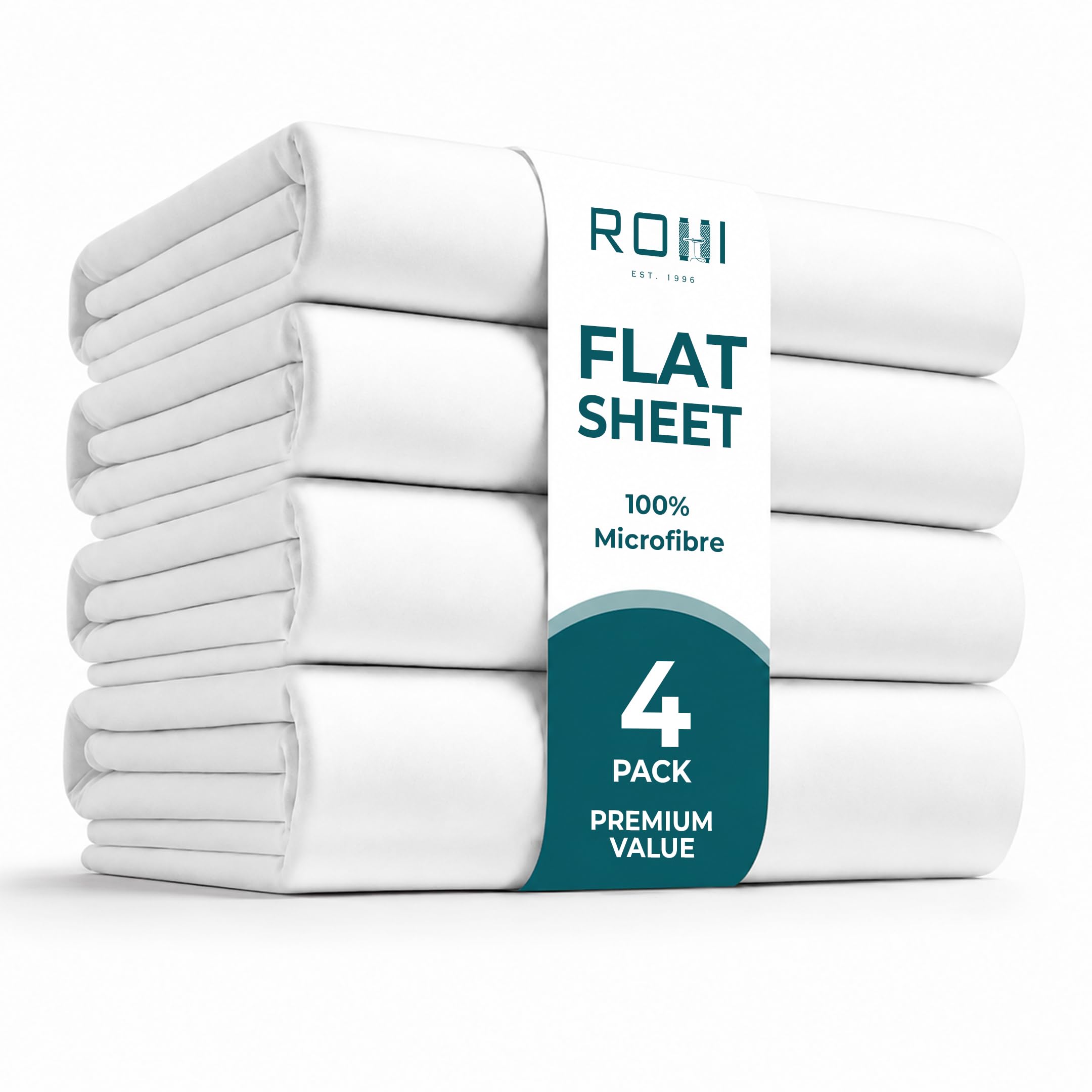 Rohi Microfibre Double Flat Sheets 4 Pack White – Soft & Breathable | Anti Allergy Durable Top Sheets for Home, Hospital, Hotel, Spa Massage Therapy & More – Easy Care Bedding Sheets (228 x 255cm) — image 1