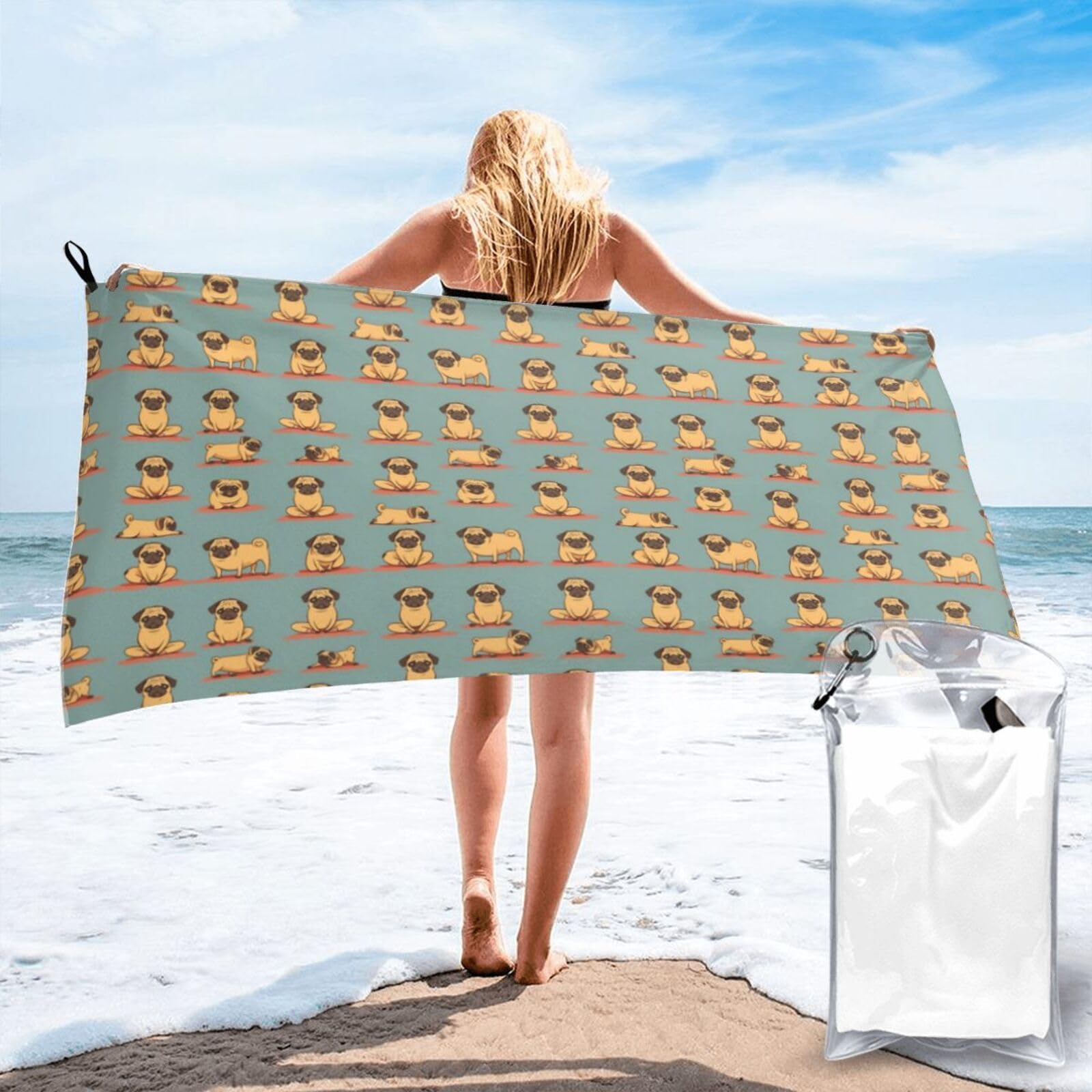 pojknbv Yoga Pug Print Travel Gym Towel For Beach Camping Hiking Yoga Lightweight Reusable Versatility