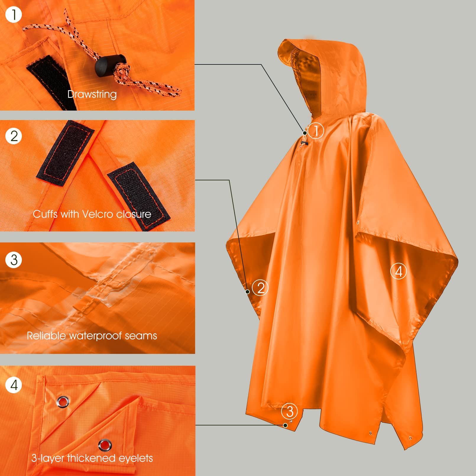 Poncho imperméable léger réutilisable avec pochette de transport pour cyclisme, randonnée, camping, activités de plein air