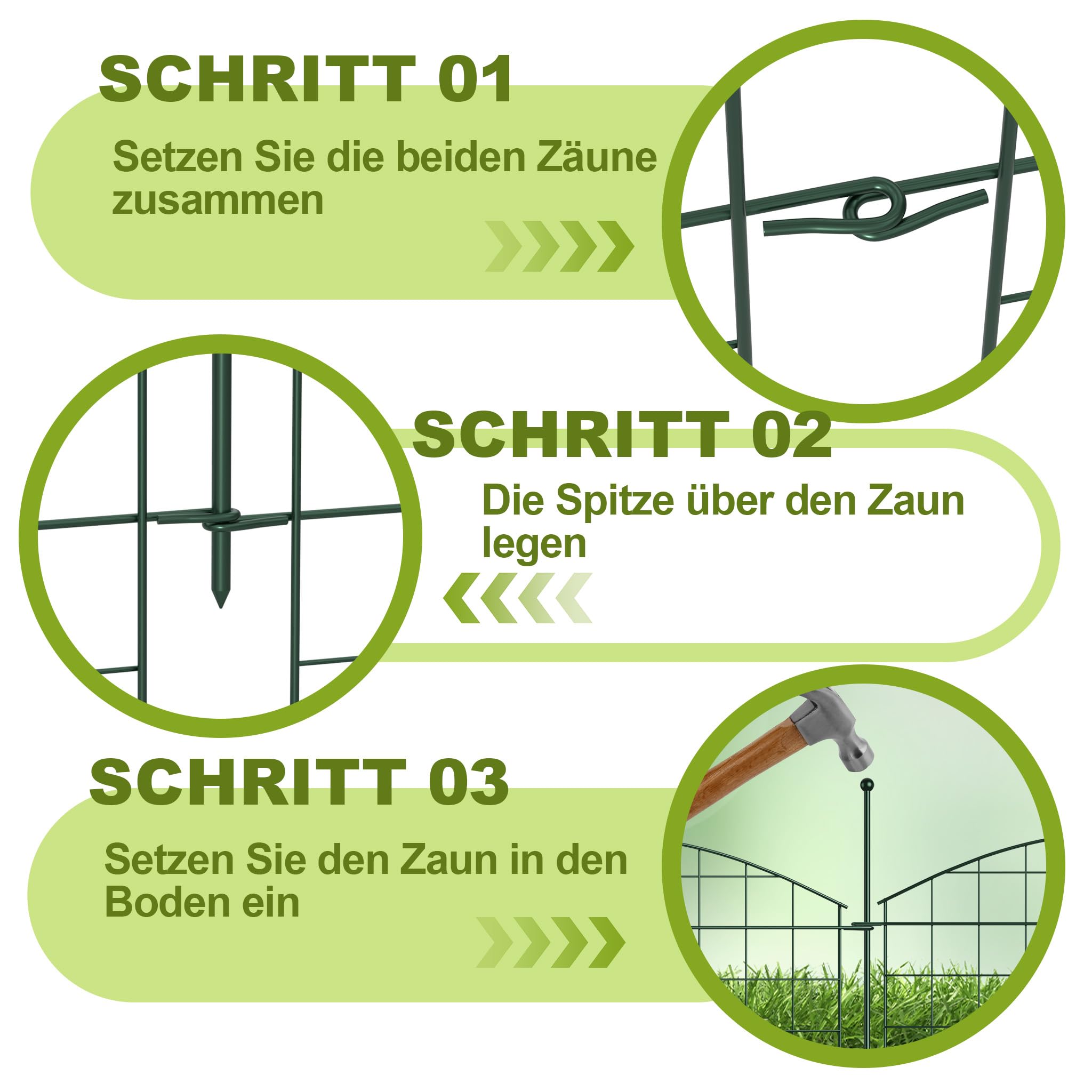 XMTECH Valla para estanque de jardín, valla de rejilla con 10 elementos de valla y 12 barras de fijación, verde, elementos decorativos de metal para jardín, estanque, parterres y perros, juego de