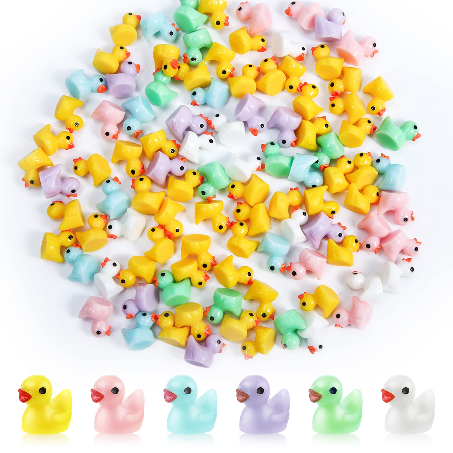 Luter Lot De 100 Mini Canards En Résine Pour Travaux Manuels, 6 Couleurs, Figurines Miniatures Pour Aquarium, Jardin, Paysage, Maison De Poupée, Décorations En Pot