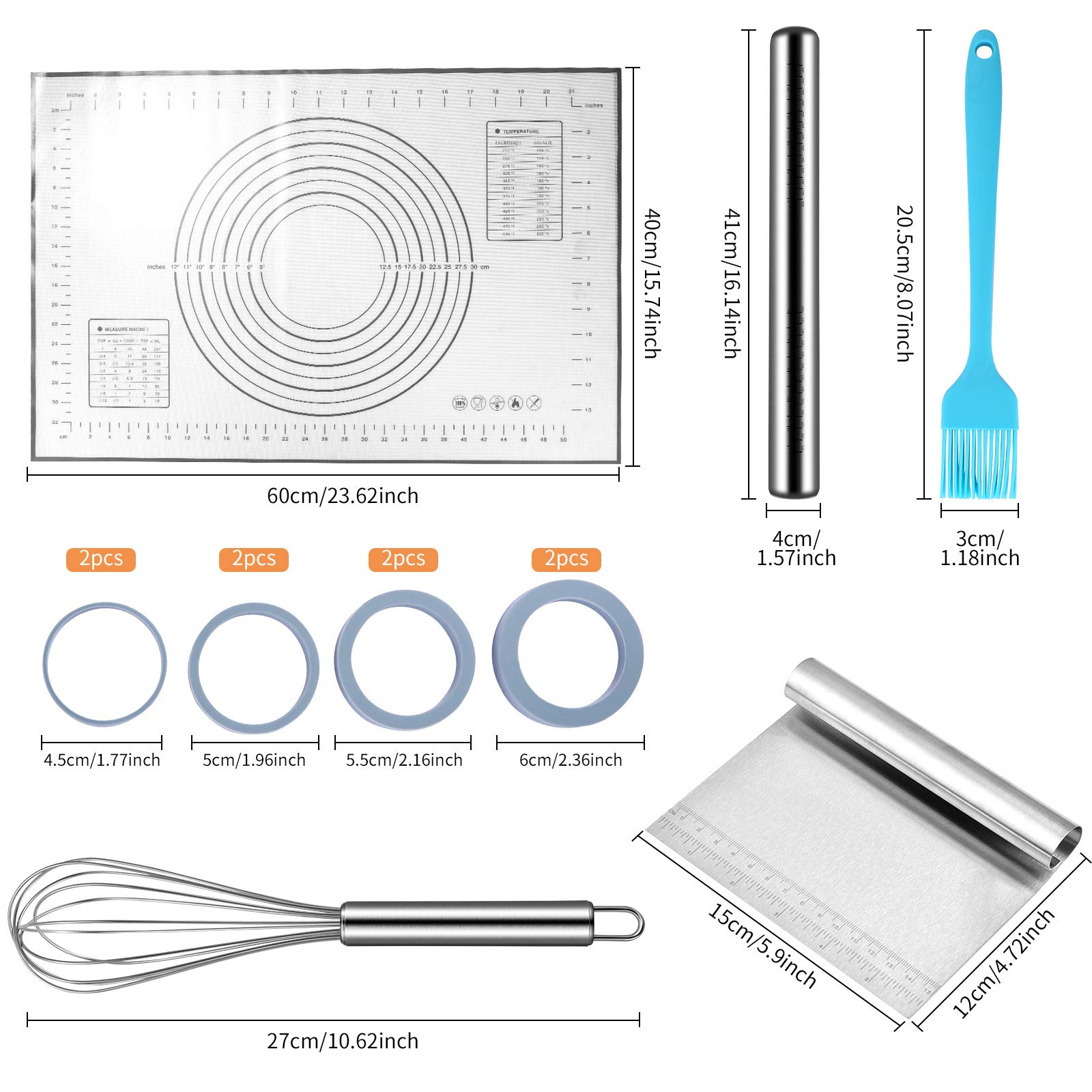 Rouleau à Pâtisserie Inoxydable Antidérapant Avec Tapis De Cuisson Silicone - Réglable 4 Épaisseurs Pour Pâtes Parfaites