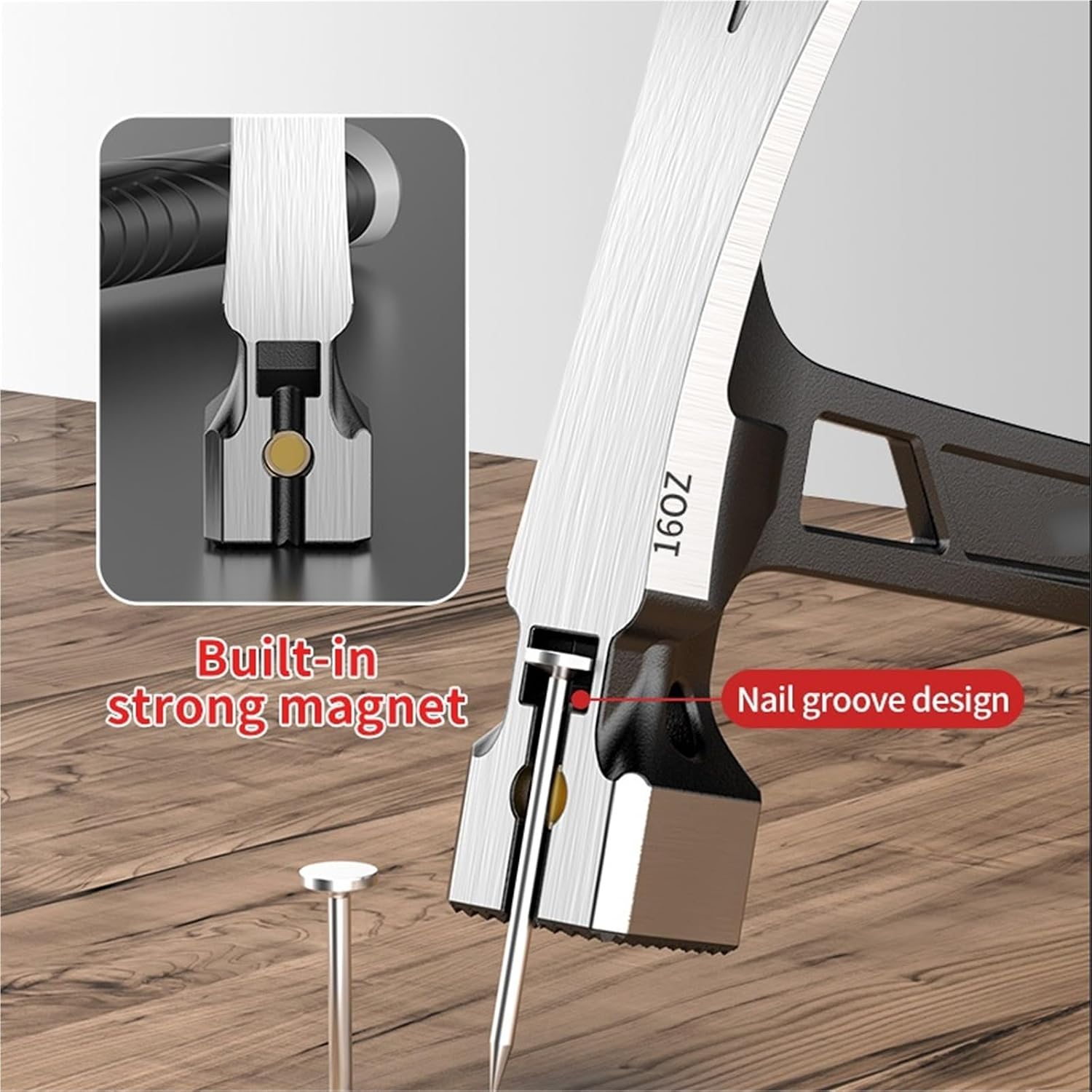 Compatible For Magnetic Multifunctional Claw Hammer Non-slip Shockproof Steel Woodworking Nail Suction Hand Tool