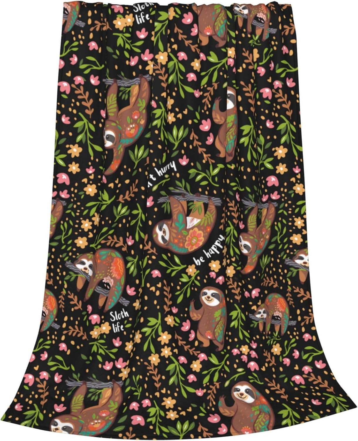 Ultra-Soft Microfiber Throw Blanket 330 GSM Fuzzy Fleece Blanket for Adults Kids Gift Couch, Sofa, Bed Sloth Black 60"X50"