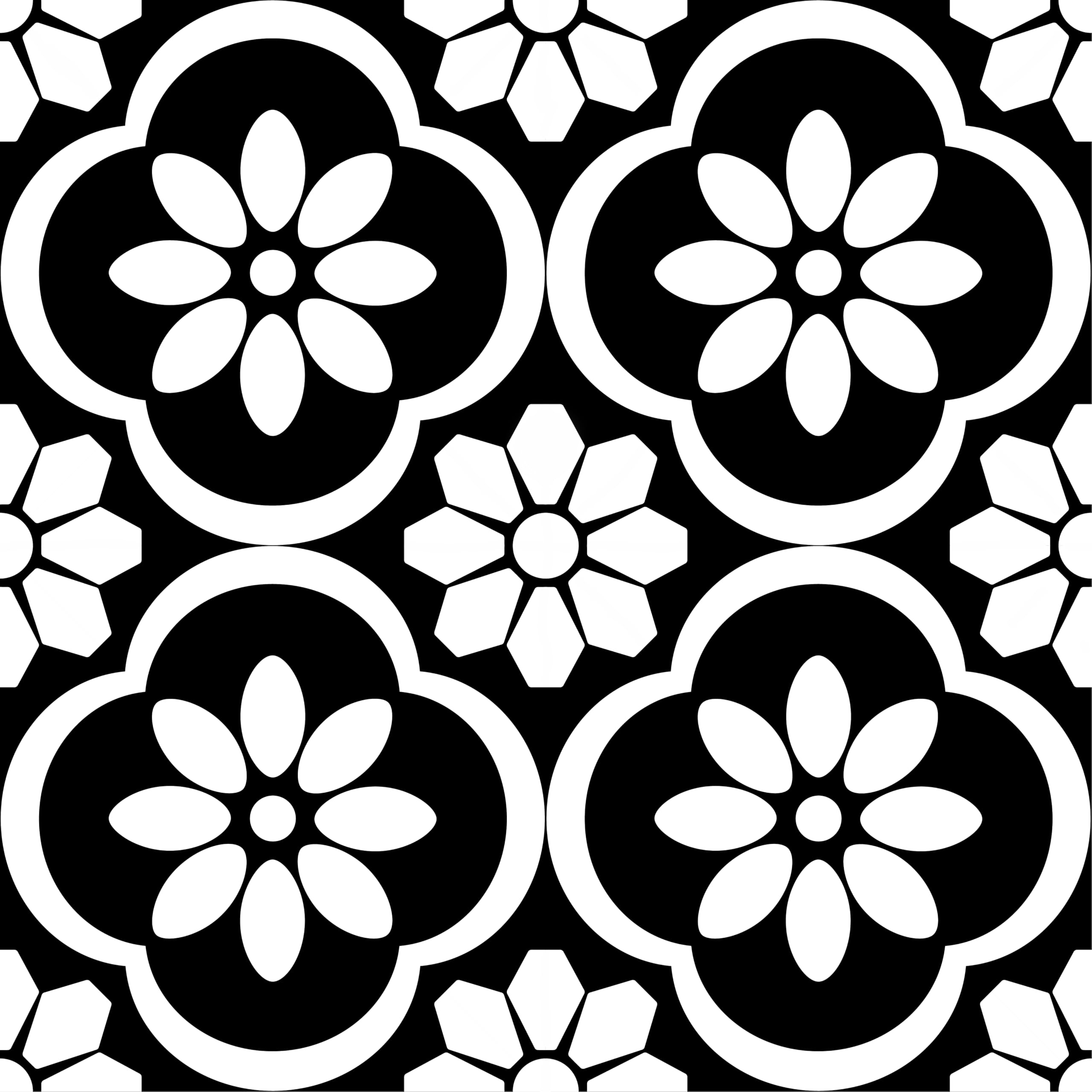 ZRJT Black Flower Peel and Stick Floor Tile 30-Pack