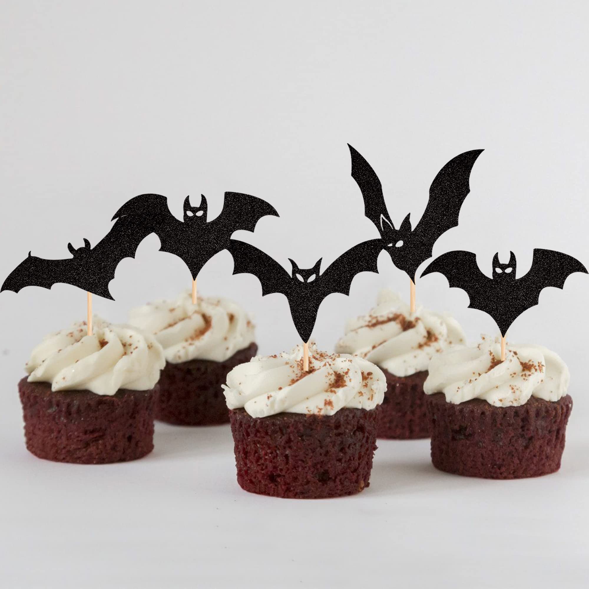 24 Décorations Cupcakes Halloween – Chauves-souris En Papier Sur Bâtonnet, Pour Gâteaux, Desserts Et Fêtes Thème Halloween