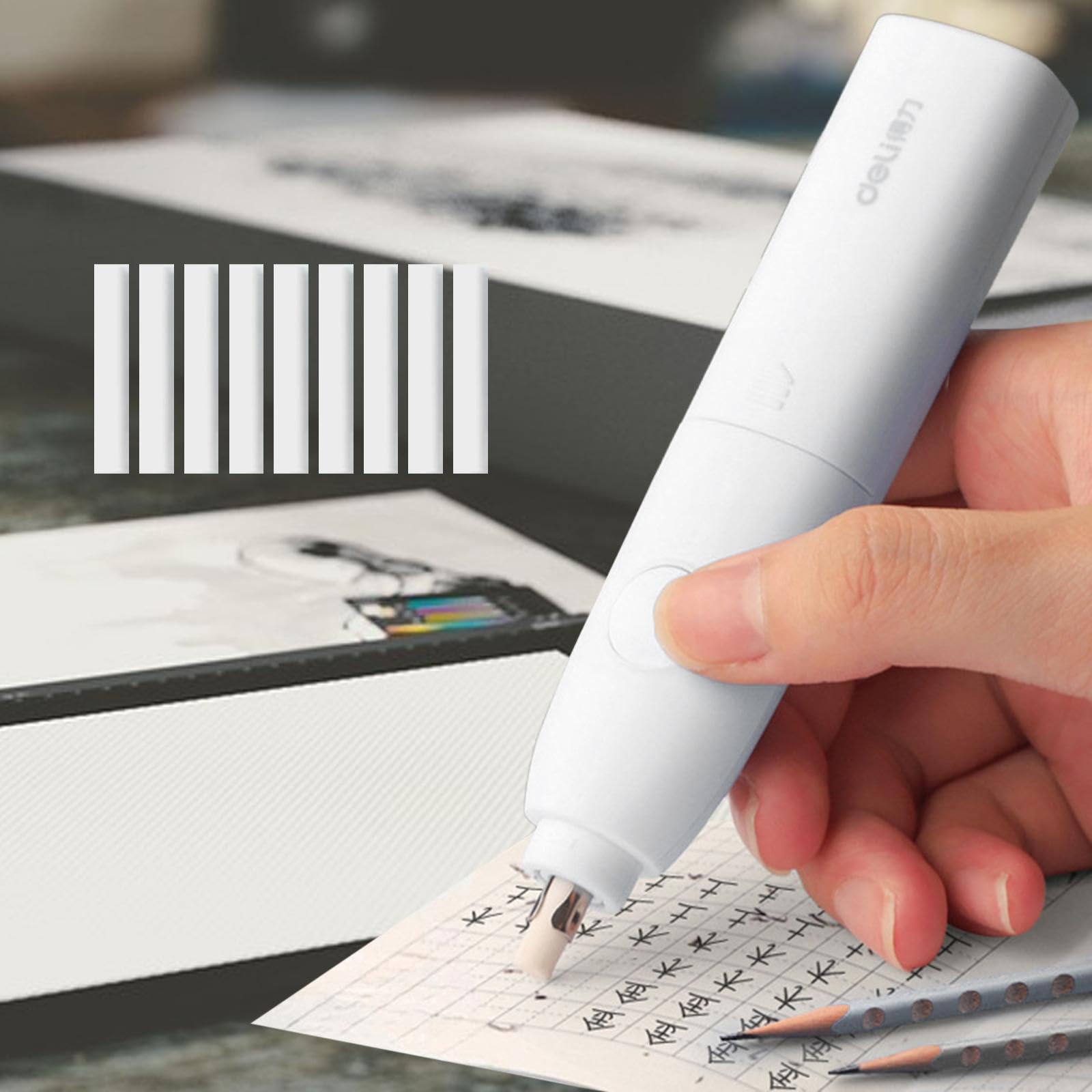 Gomma Elettrica con 10 Ricambi per Matita Artista Disegno Tecnico Schizzo Utensile Dettagliante Pulsante Comodo Rivestimento Trasparente Funzionamento, 5 pezzi