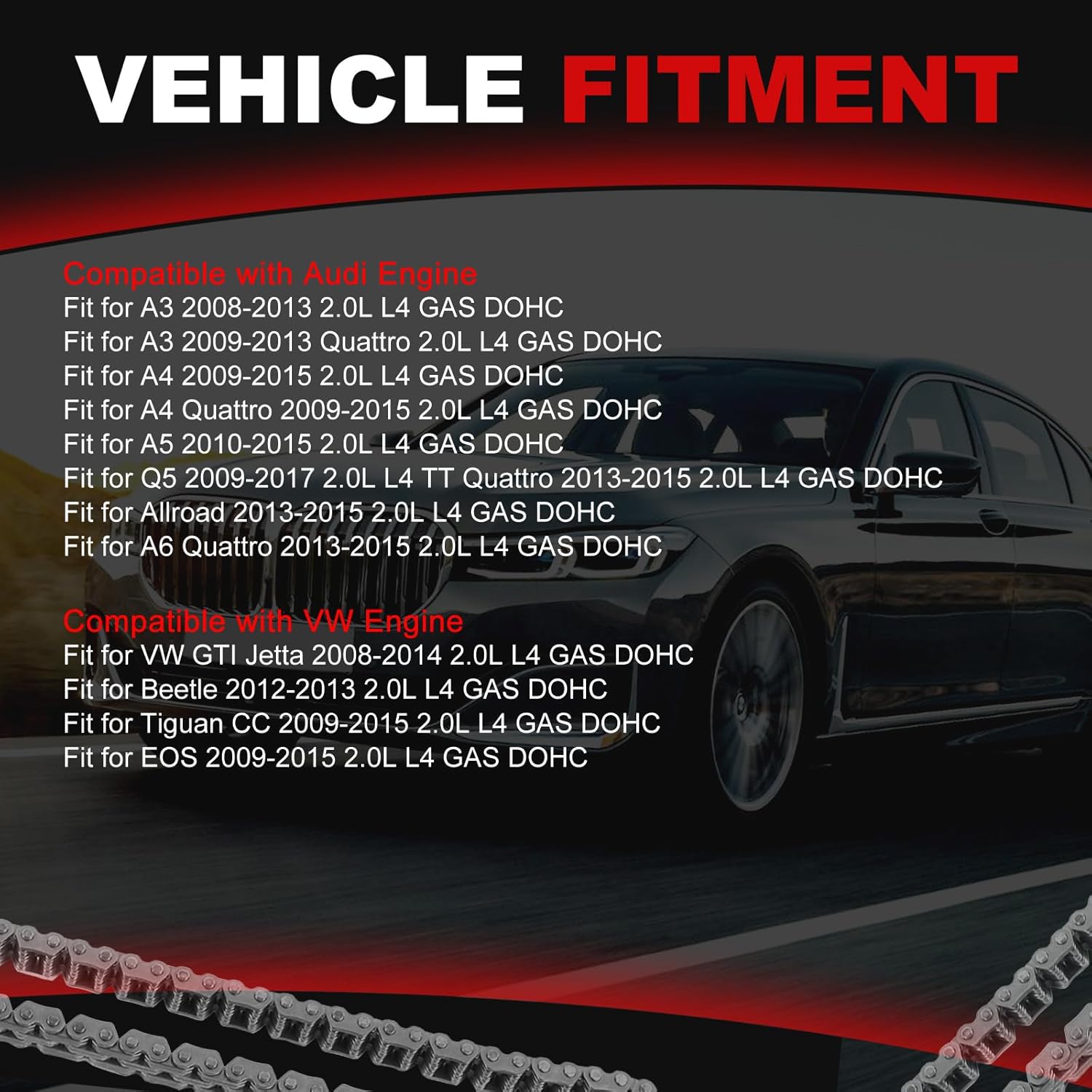 Engine Timing Chain Kit Tool Kits Box 2.0L Fit for A3 A4 A6 TT-Quattro 2008-2015 for A5 09-17 for Allroad 13-15，for GTI Jetta/Tiguan CC/Beetle/EOS 08-14 Replace 06H109469T w/Crankshaft Sprocket