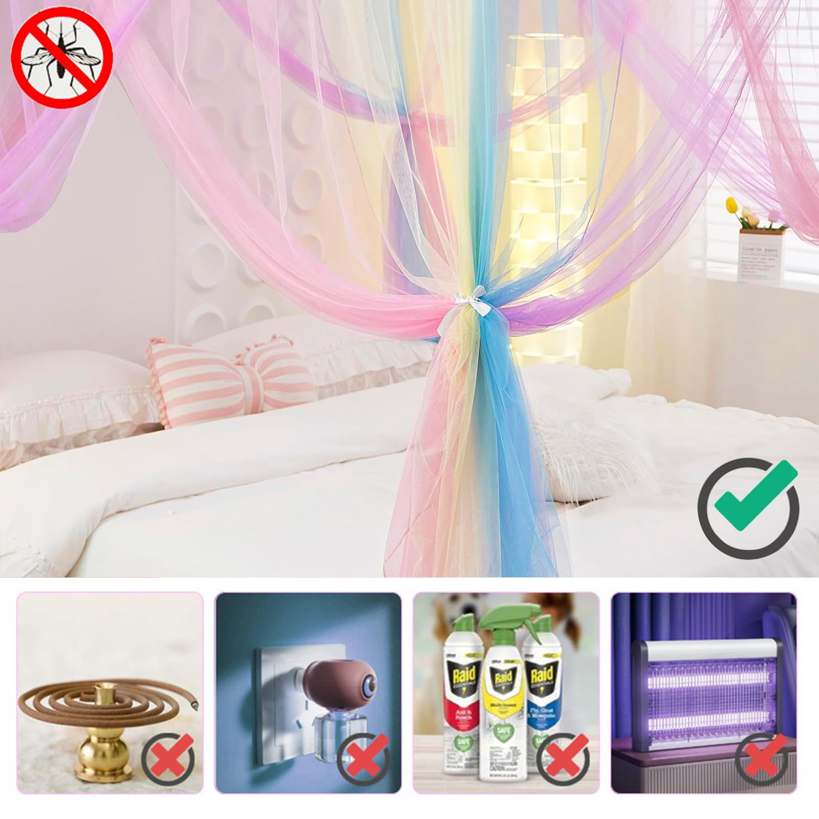 Zanzariera Letto, Zanzariera Letto Matrimoniale Quadrata, Baldacchino per Letto Arcobaleno, Zanzariere Sospese è Adatto a Letti Singoli e può Essere Utilizzato all'esterno o all'interno da Letto