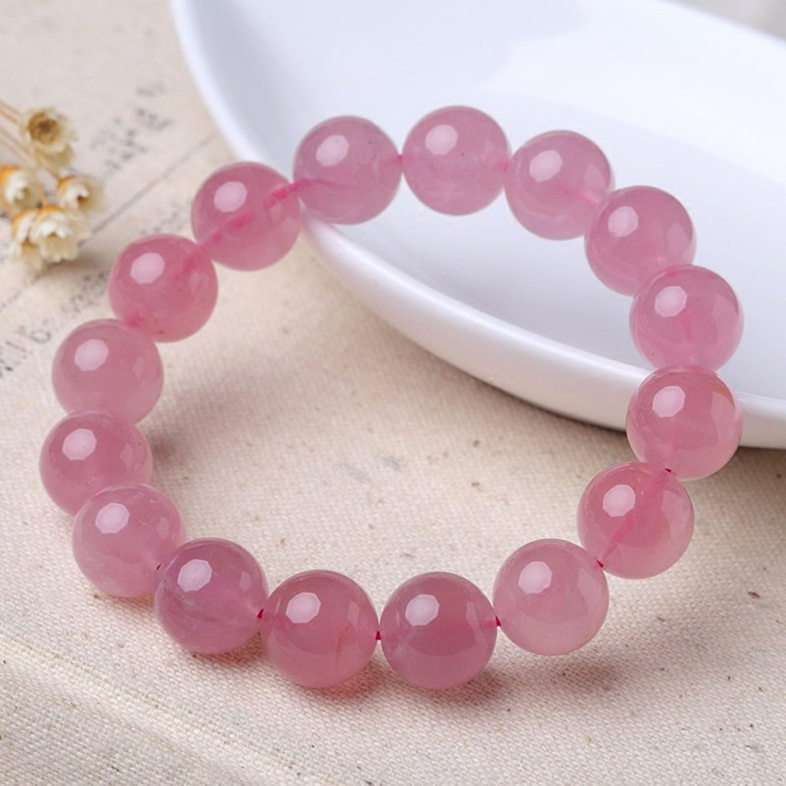 Pulsera de Cuarzo Rosa para Mujer, Pulsera elástica de Cristal Rosa Natural para el Amor, la compasión y la armonía Emocional, joyería de Piedra elástica Ajustable,10MM
