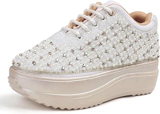 Vendoz Women Hand Embroidery Wedding Party Bridal Floral High Heel Sneakers I Cushioned Insole I Comfortable Wear Wedge Sh... Price In India