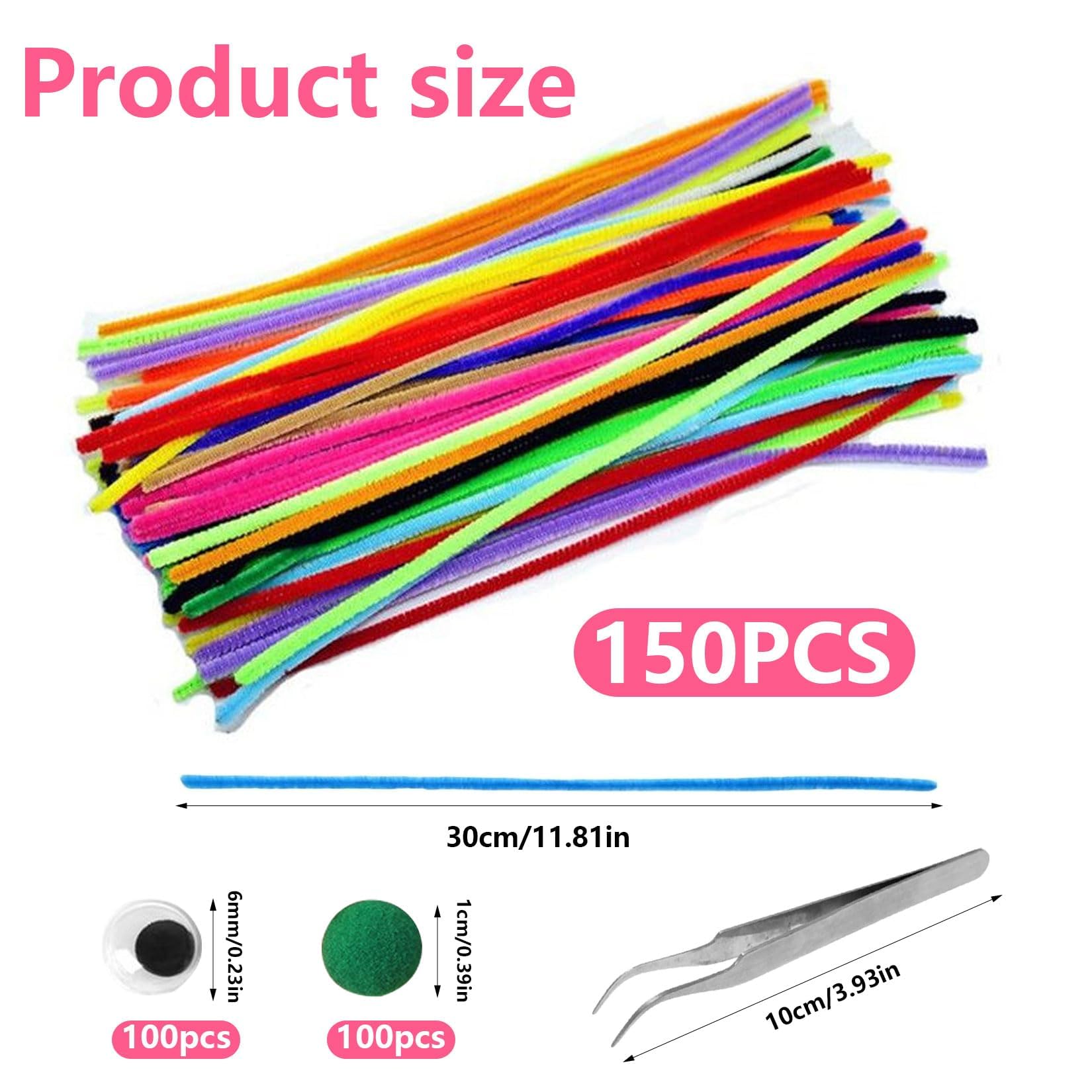 Chenille Pijpenragers Wit 30 Cm  100 Stuks  Gratis Wiebelogen En Pompons 61125