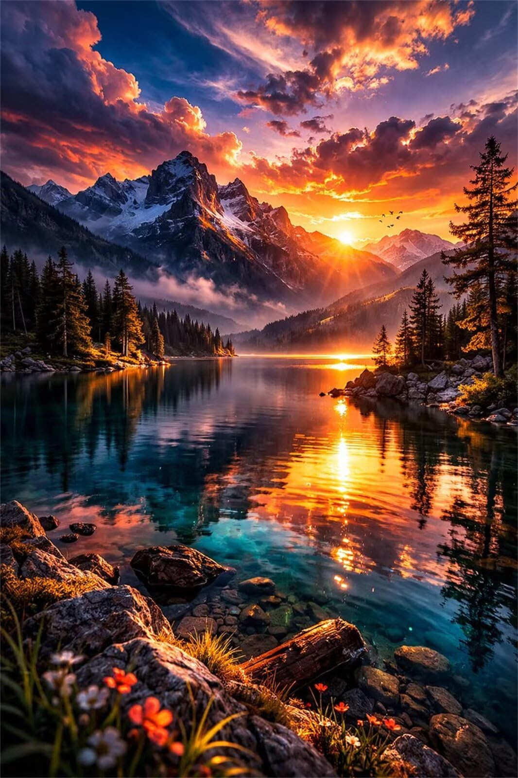 Puzzle 1200 Pezzi Alba Montagne Lago Puzzle per Adulti, Difficile e Sfidante con Poster Idea Regalo per Appassionati Puzzle Classici