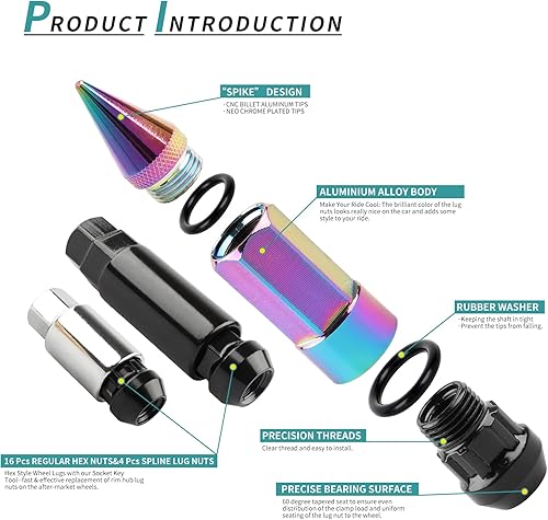 Miniatura 10 de YeshineAuto 20PCS M12x1.5 Anti Theft Wheel Spikes Lug Nut,Replacement for 2006-2019 Fusion,2012-2019 Focus,2001-2019 Escape Aftermarket Wheel(Red)