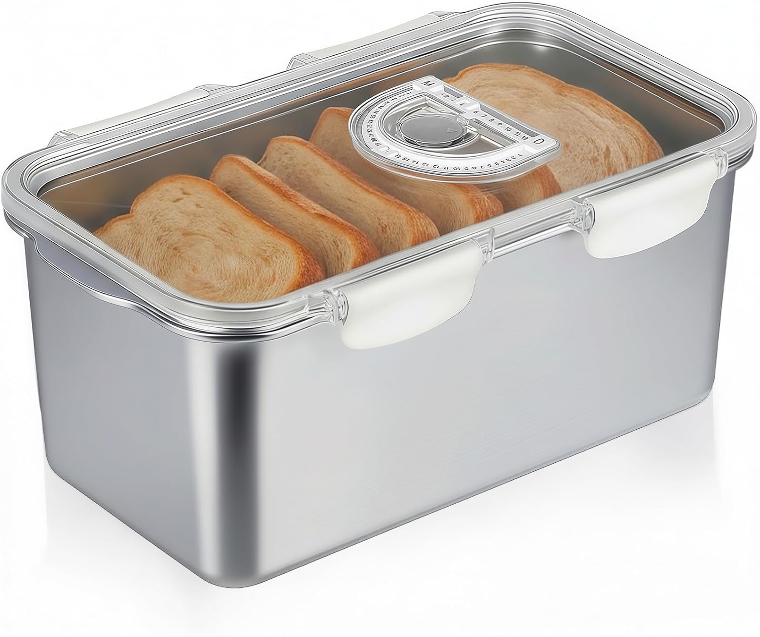 Bread Box 304 Stainless Steel Bread Container, Dishwasher Safe Bread Storage for Homemade Bread, Time Recording Bread Storage Container with Lid and Handle