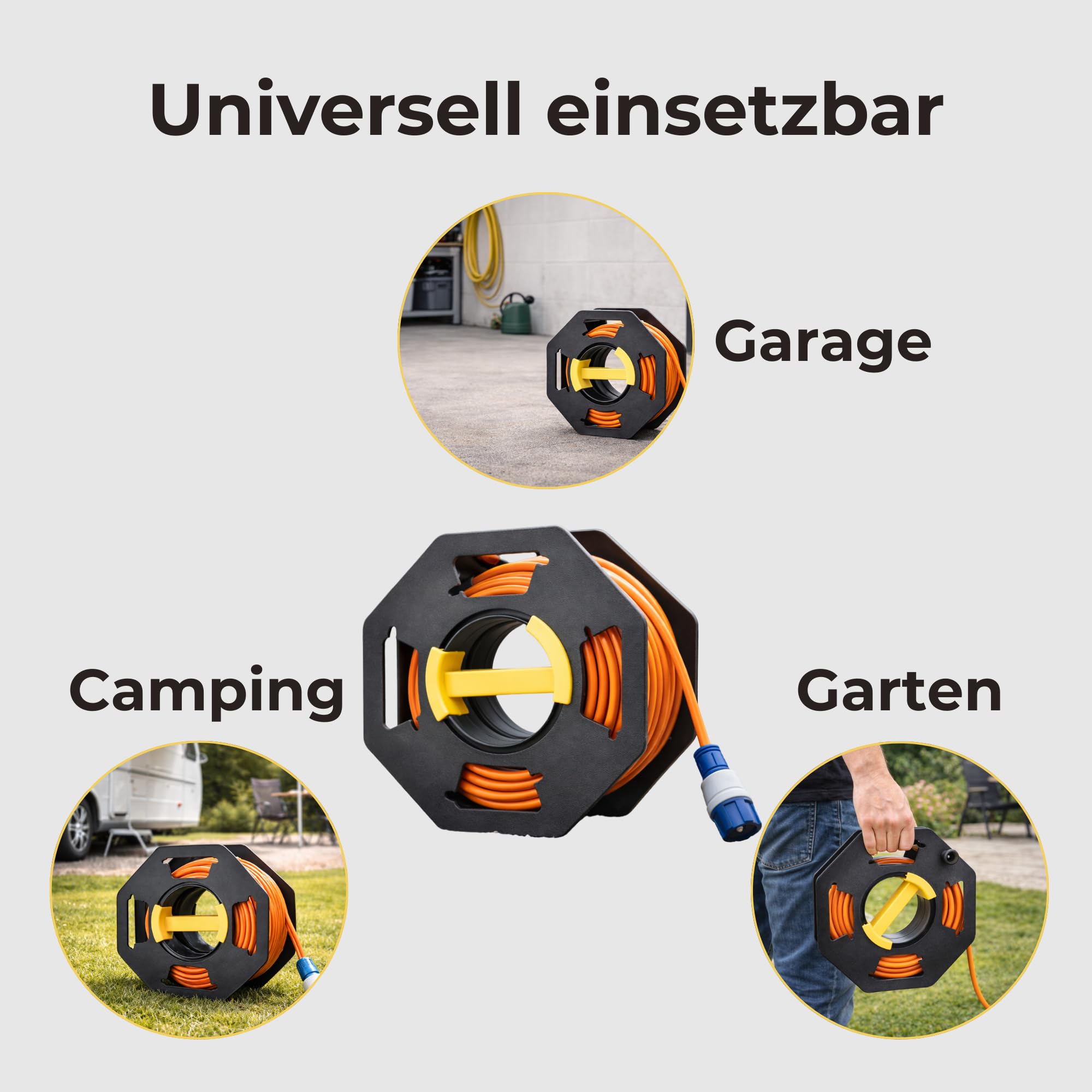 Kabeltrommel leer 25 m, leichte Handkabeltrommel mit Kurbel, Kabelaufroller für Verlängerungskabel, Camping, Wohnwagen, Garten & Gartenschlauch, mobile Kabelrolle zum Aufwickeln