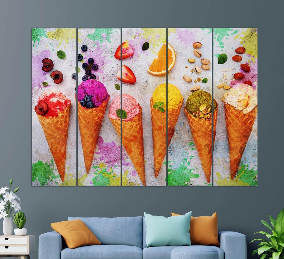 Ice Cream Canvas Print, Ice Cream Wall Art, Ice Cream Print, Ice Cream Painting, Kitchen Wall Décor