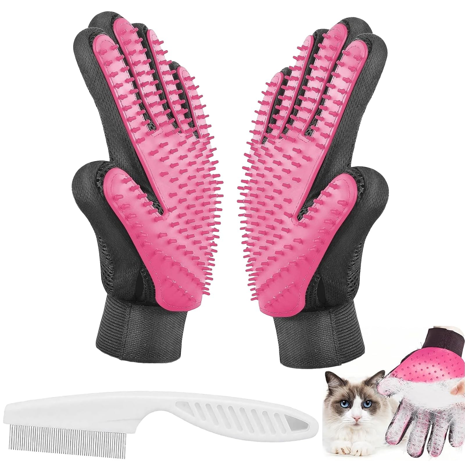 3 Pairs Magic Glide Pet Grooming Gloves, Cat Dog Hair Removal Gloves