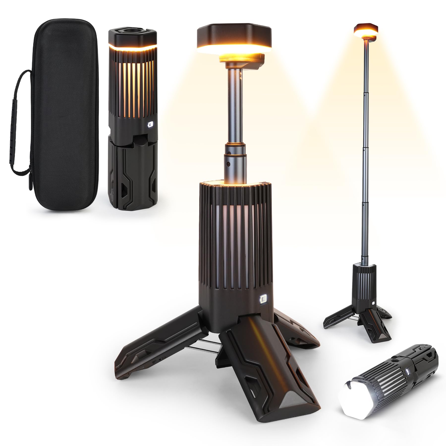 Lampada da campeggio telescopica, lanterna da campeggio ricaricabile con treppiede staccabile, luminosità dimmerabile/temperatura di colore impermeabile IP65, portatile, per campeggio